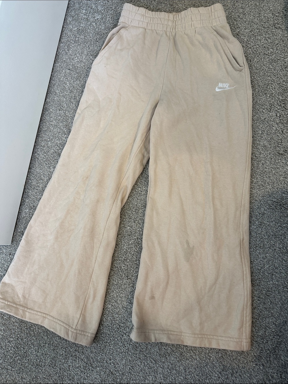 Nike Kids Beige Wide-Leg Sweatpants with White Logo